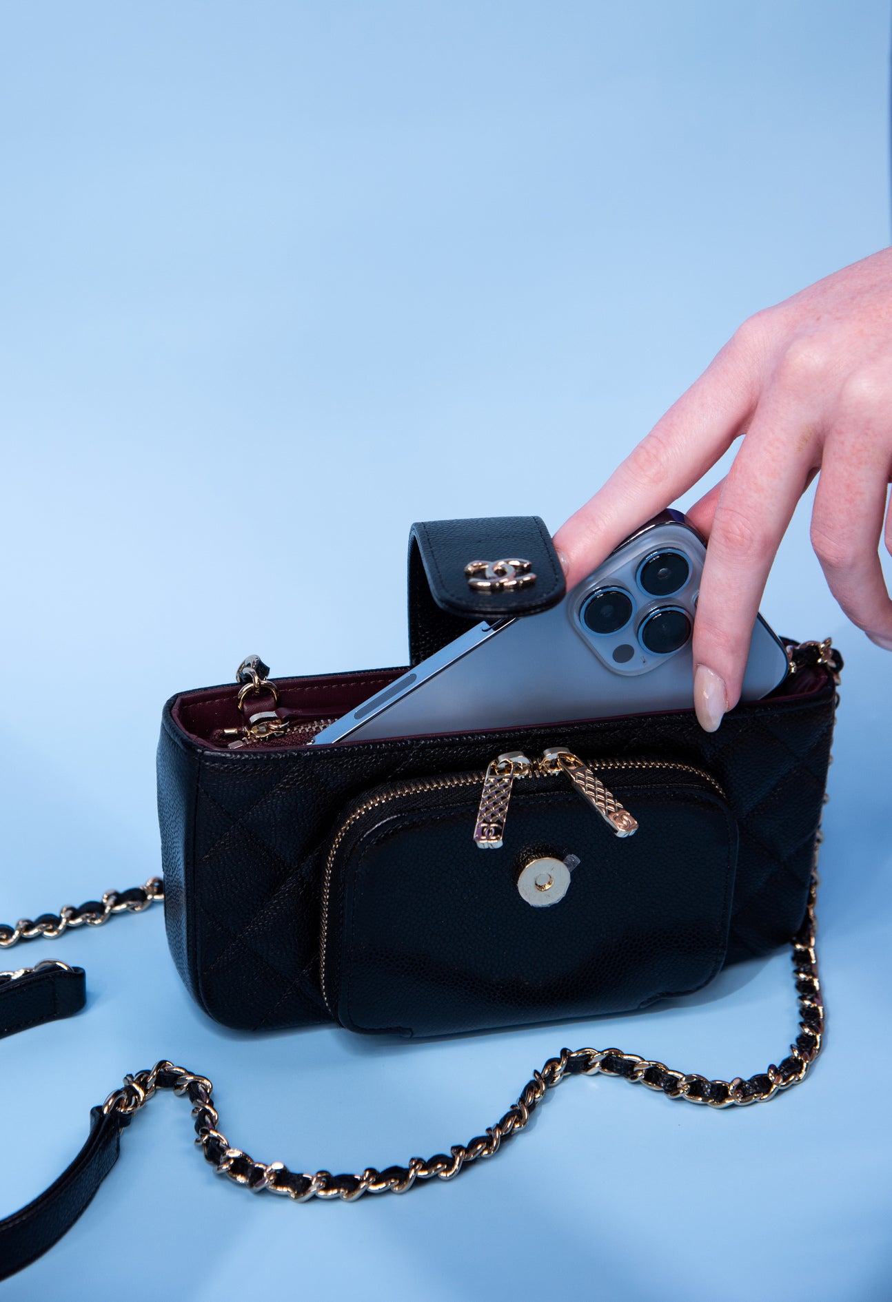 Chanel - Black Phone Case Wallet on Chain