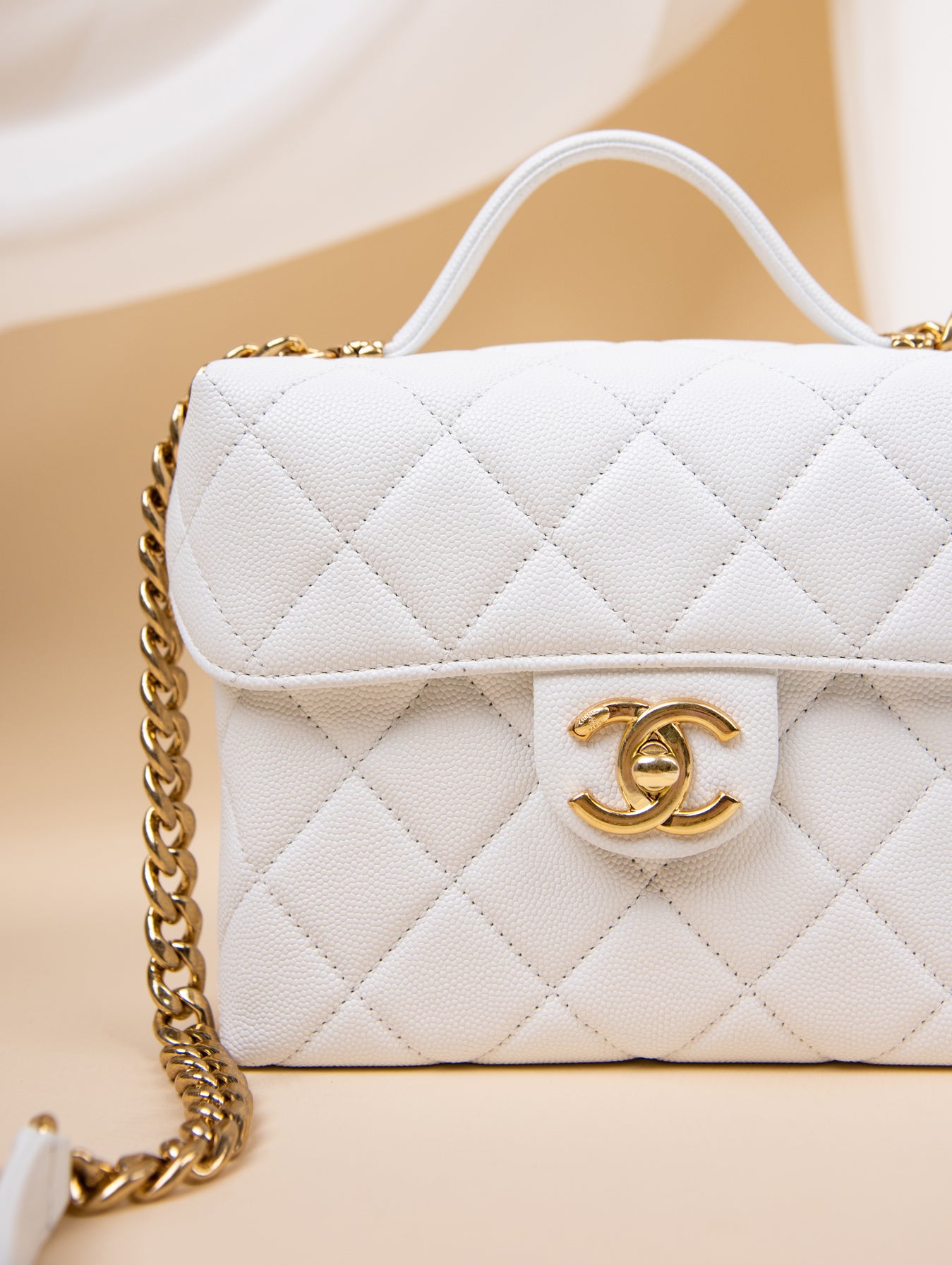 Chanel White Small Vanity Case Grained Calfskin & Gold-Tone Metal
