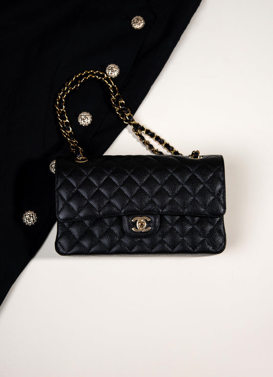 Chanel Classic Caviar Medium Flap Bag in Black