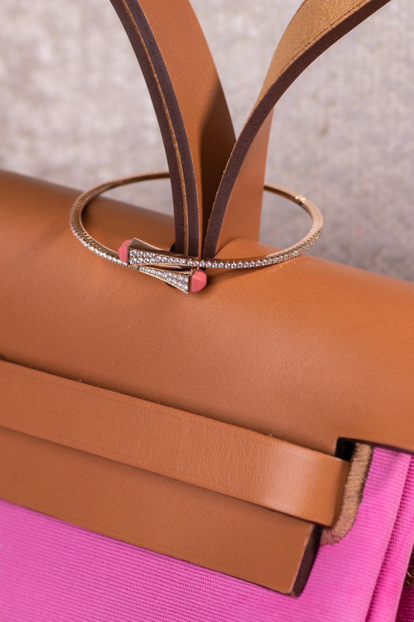Marli Cleo Rose Gold & Pink Coral Slim Slip-On Ring, Earrings, and Bracelet