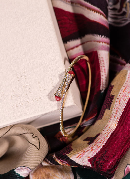 Marli Cleo Diamond Slip-On Bracelet in Rose Gold/Red Coral