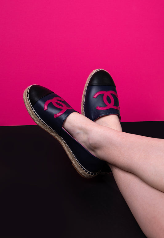 Chanel Espadrilles Lambskin in Navy/Fuchisa/Black