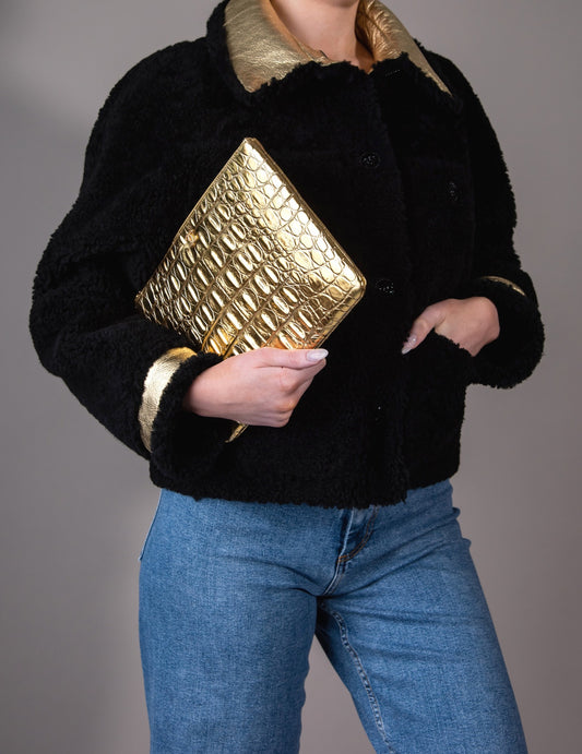 Chanel - Gold Crocodile Print Large Pouch Sleeve