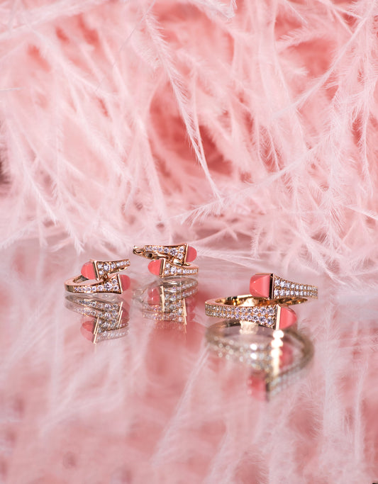 Marli Cleo Rose Gold & Pink Coral Slim Slip-On Ring, Earrings, and Bracelet