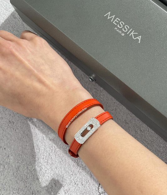 Messika Diamond Leather Bracelet in Orange