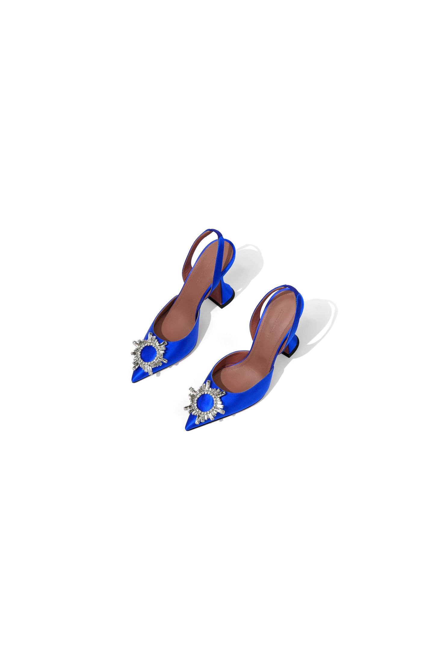 Amina Muaddi Satin Blue Electric Slingback Pumps
