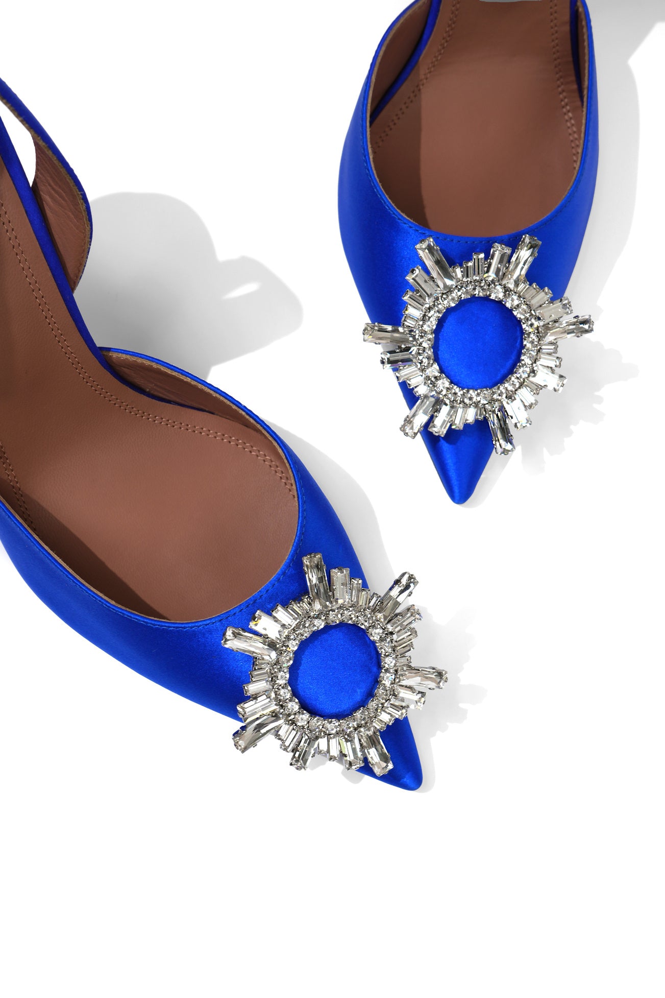 Amina Muaddi Satin Blue Electric Slingback Pumps