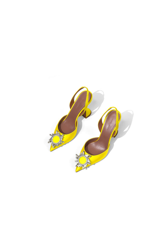 Amina Muaddi Satin Yellow Slingback Pump