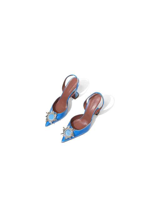 Amina Muaddi Blue Shadow Celeste Slingback Pumps