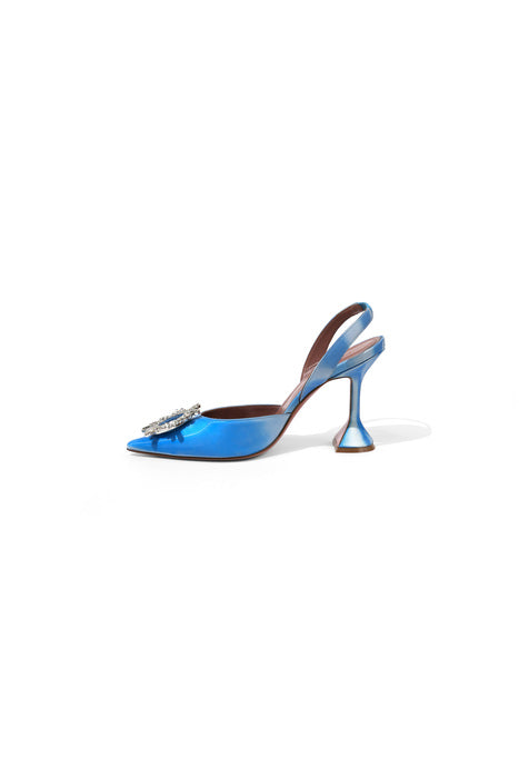 Amina Muaddi Blue Shadow Celeste Slingback Pumps