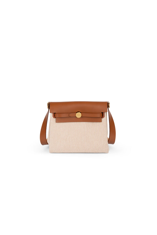 Hermes Mini Herbag in Beige/Ecru Canvas and Fauve Vache Hunter with Gold Hardware
