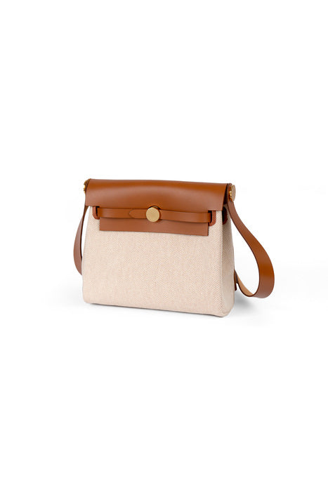 Hermes Mini Herbag in Beige/Ecru Canvas and Fauve Vache Hunter with Gold Hardware