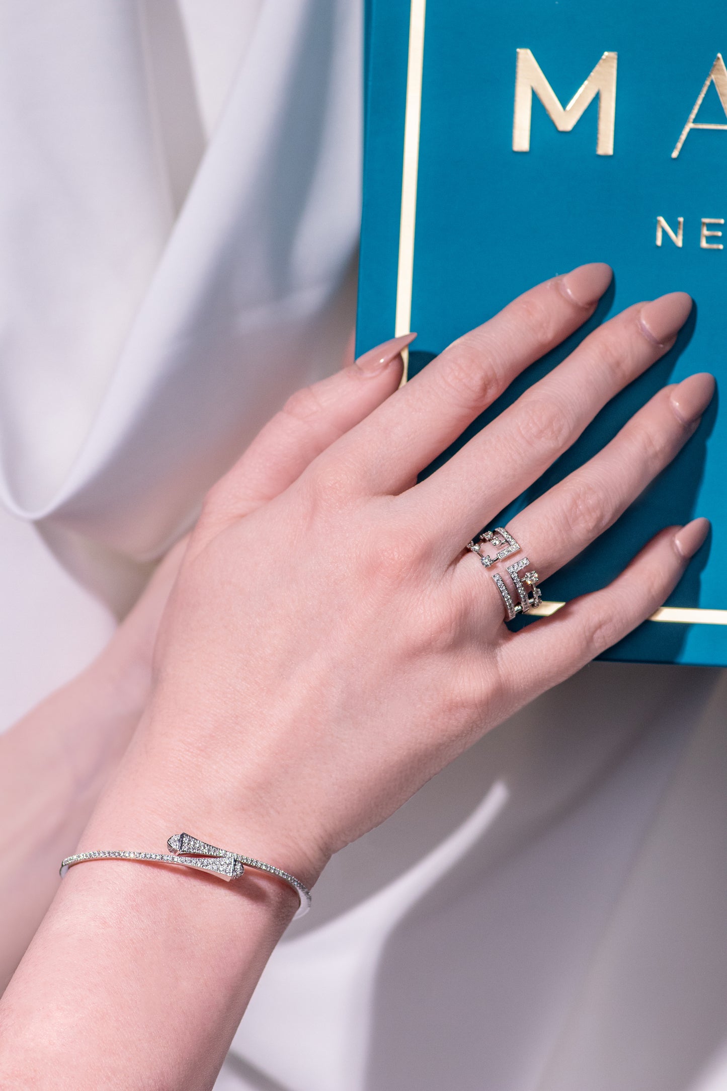 Marli White Gold Cleo Bracelet and Avenues Ring