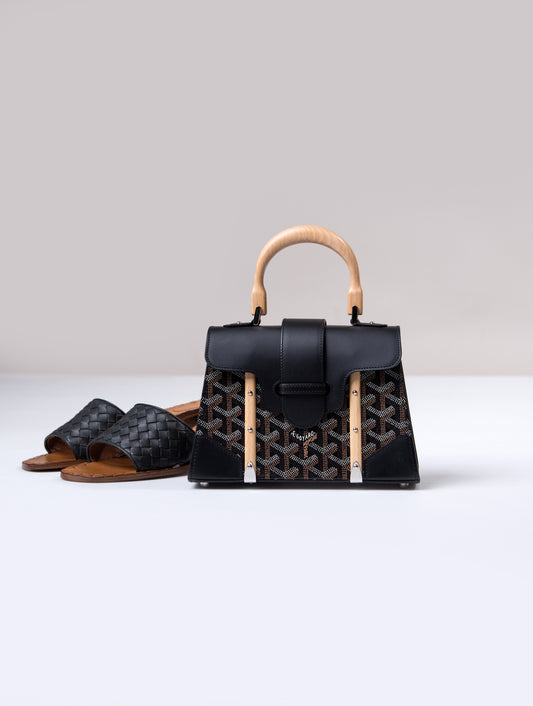 Goyard Mini Saigon Structure Black with Bottega Veneta Intrecciato Nappa Black Sandals