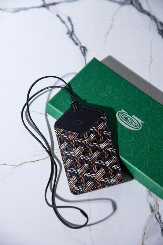 Goyard Leather ID Tag Holder in Black/Tan