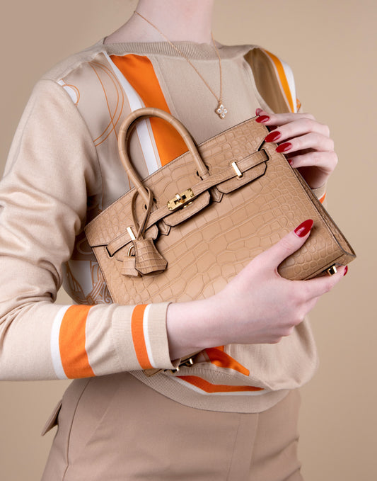 Hermès - Birkin 25 Matte Crocodile in Chai GHW