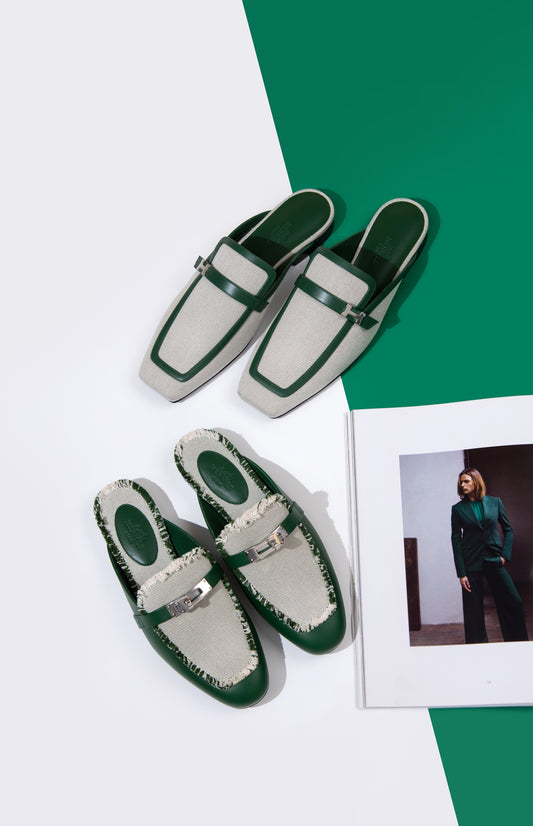 Hermès Groupie Mule & Oz Mule in Vert/Vert Cactus
