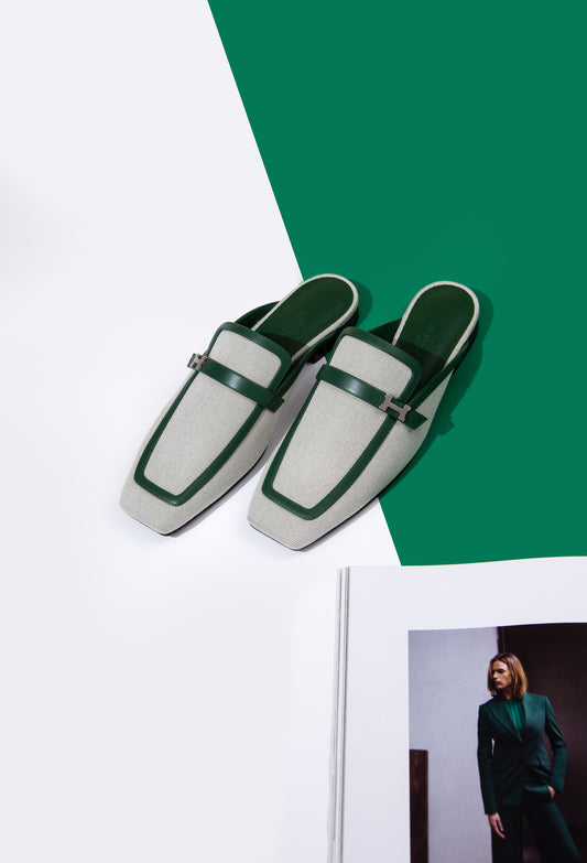 Hermès Groupie Mule in Vert/Vert Cactus