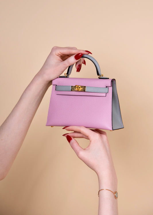 Hermès HSS Mini Kelly Epsom in Mauve/Blue Brume GHW