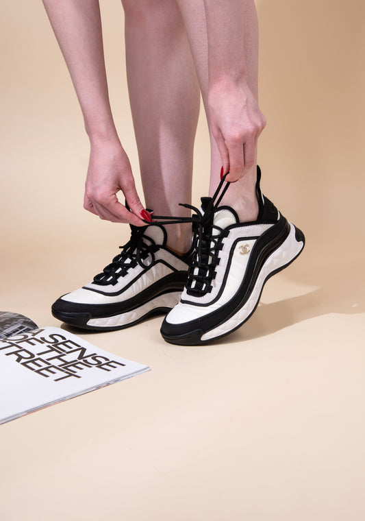Chanel CC Logo Sneakers in Black/White