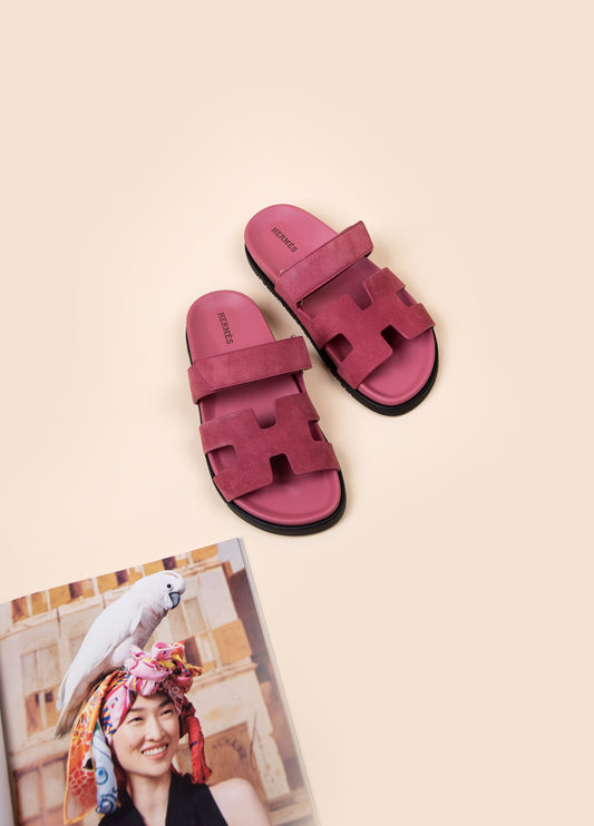 Hermès Chypre Suede Sandals in Rose Aphrodite