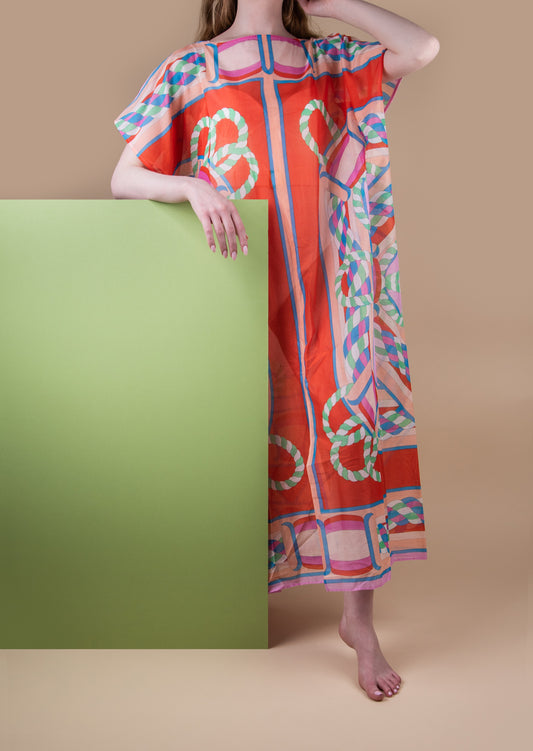 Hermès "Canoe Pareo" Beach Caftan in Rose Pop
