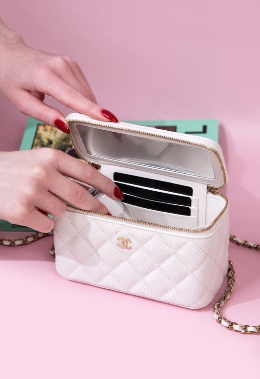 Chanel Small White Vanity Case with Chain