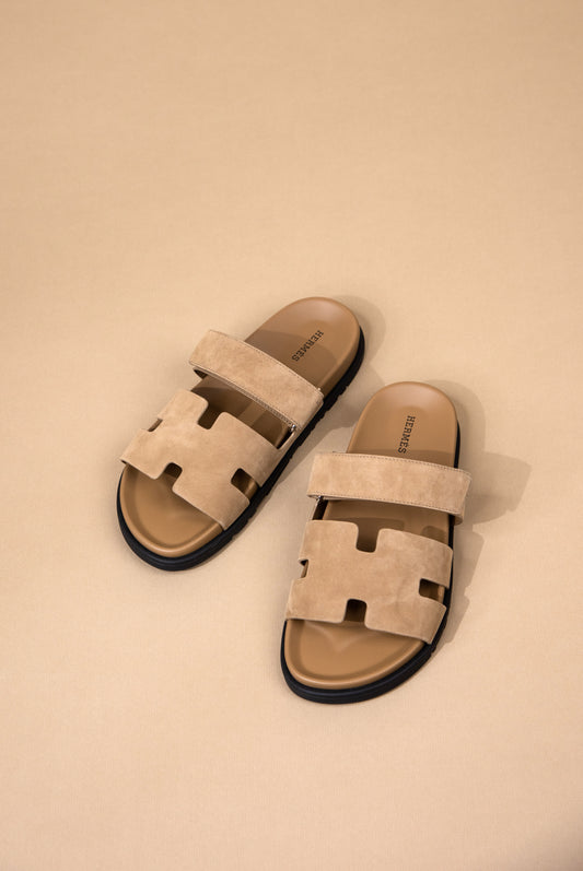 Hermès Chypre Suede Sandals in Beige