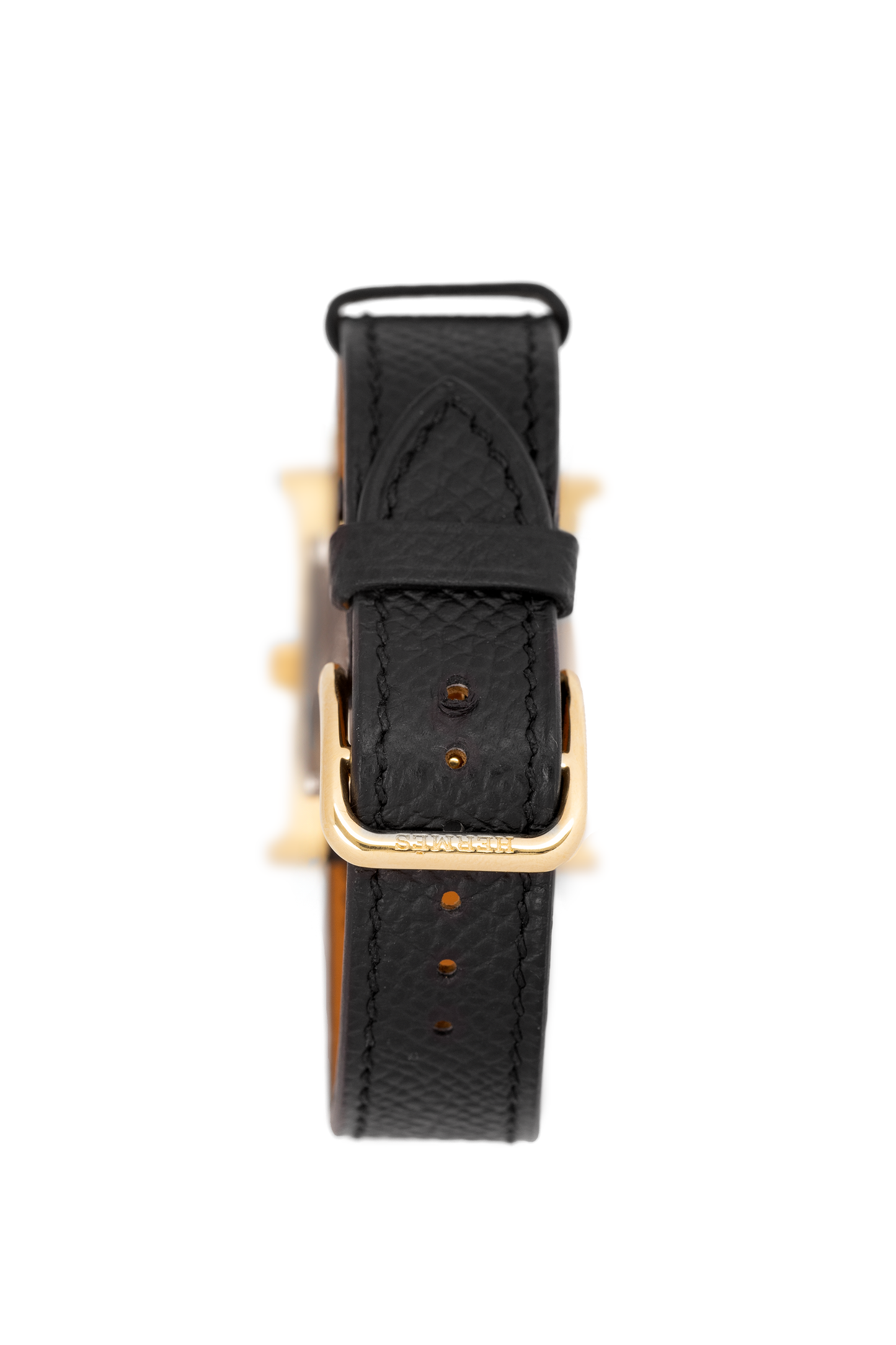 Hermès Heure Watch Yellow Gold-Plated Steel Case with Black Epsom Leather Strap