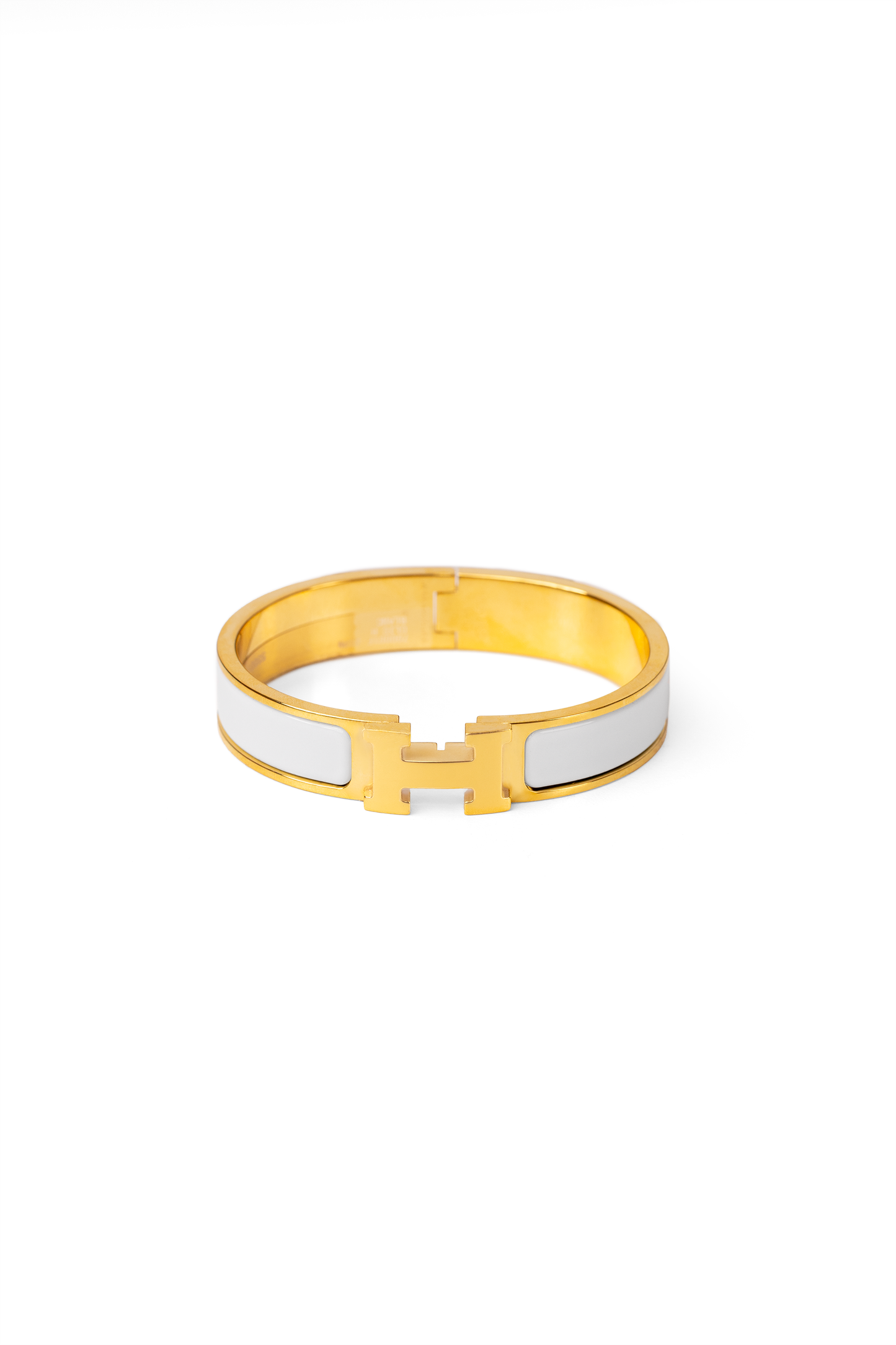 Hermes Clic H Bracelet in White/Yellow Gold