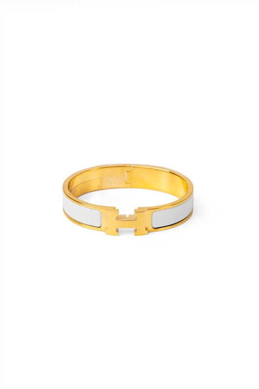 Hermes Clic H Bracelet in White/Yellow Gold