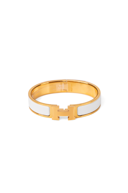 Hermes Clic H Bracelet in White/Rose Gold