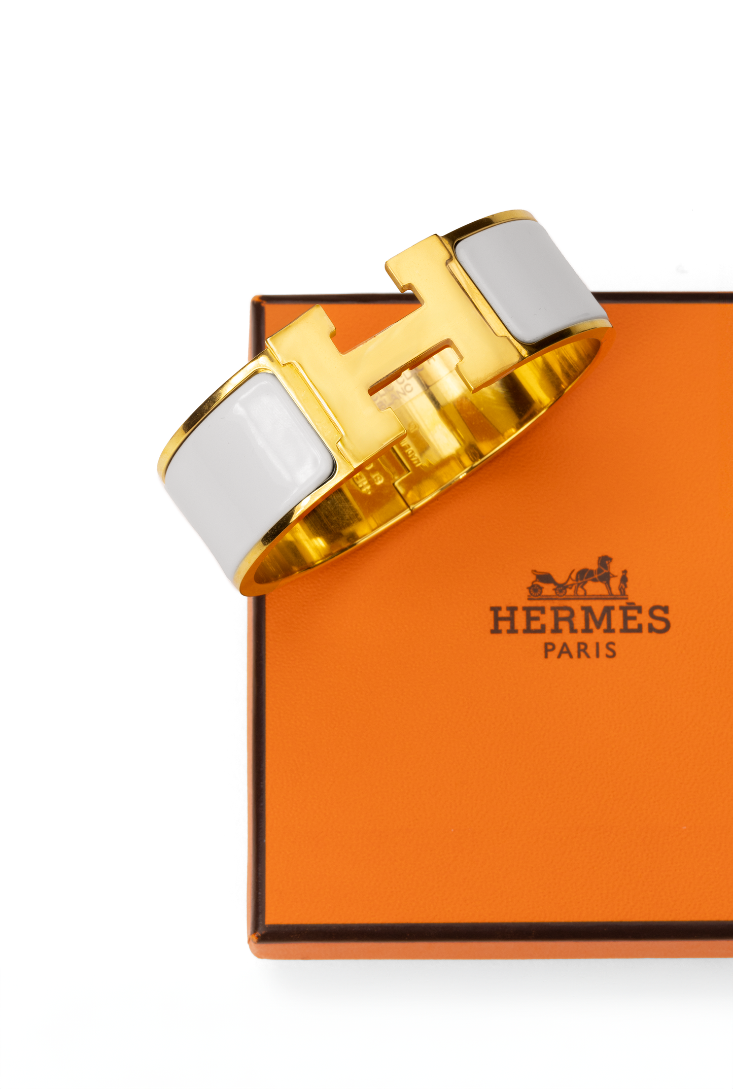 Hermes Large Clic H Bracelet in White/Yellow Gold
