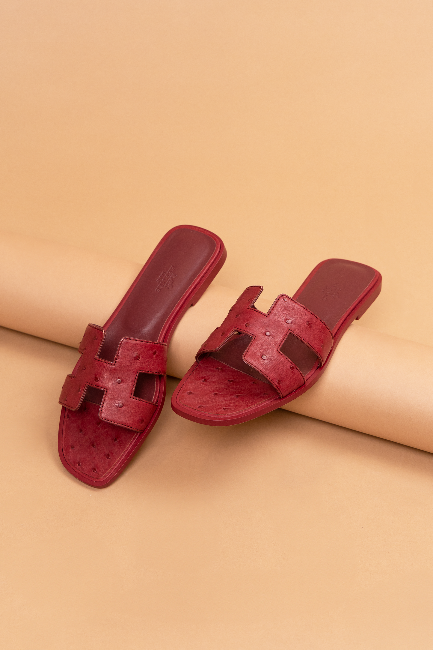 Hermès Oran Ostrich Sandals in Rouge H
