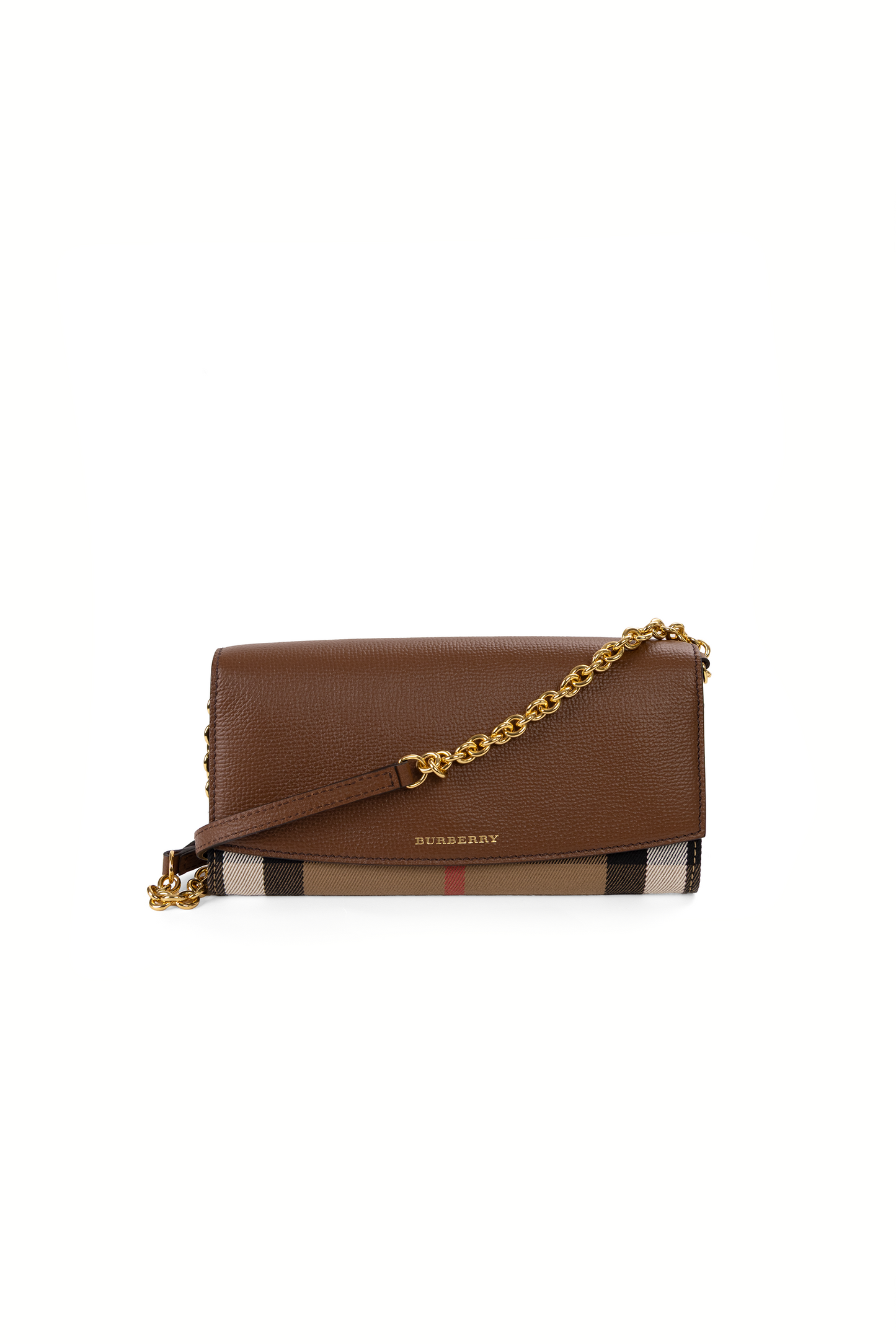 Burberry Henley Check and Brown Leather Wallet-On-Chain