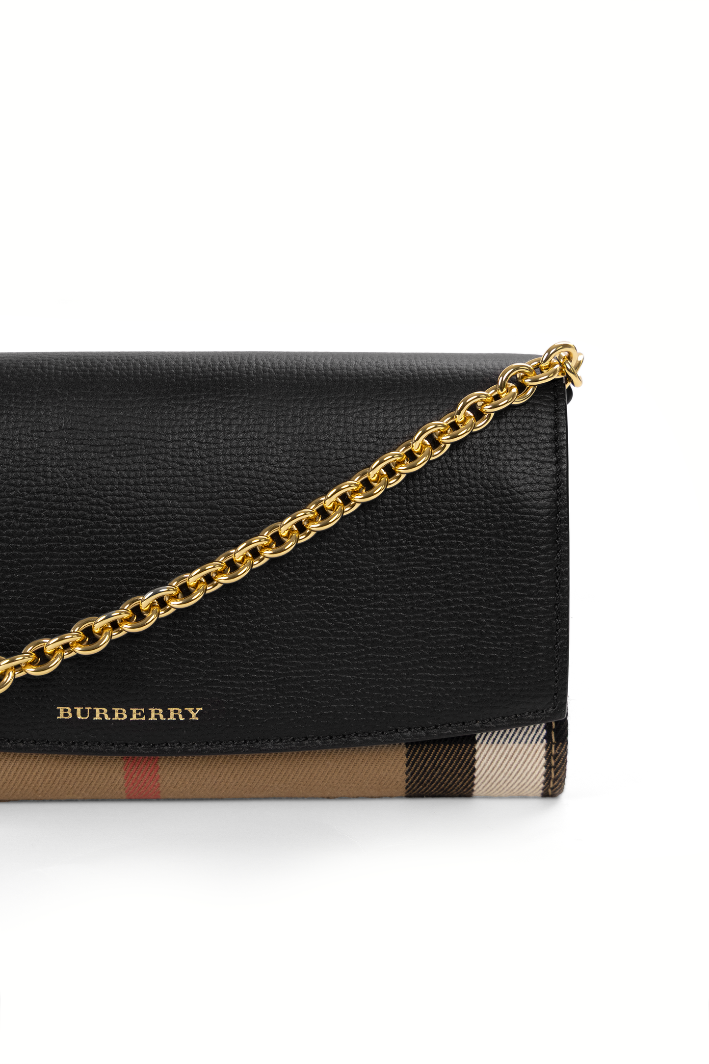 Burberry Henley Check & Black Leather Wallet-On-Chain