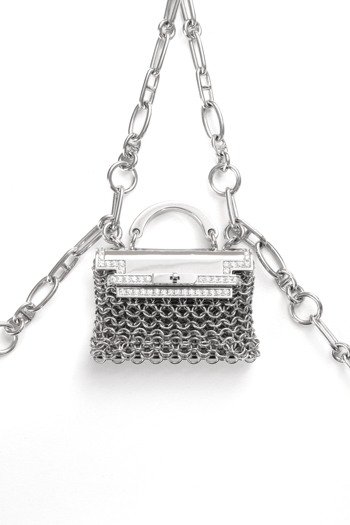 Hermes White Gold Diamond Precieux Kelly Long Necklace