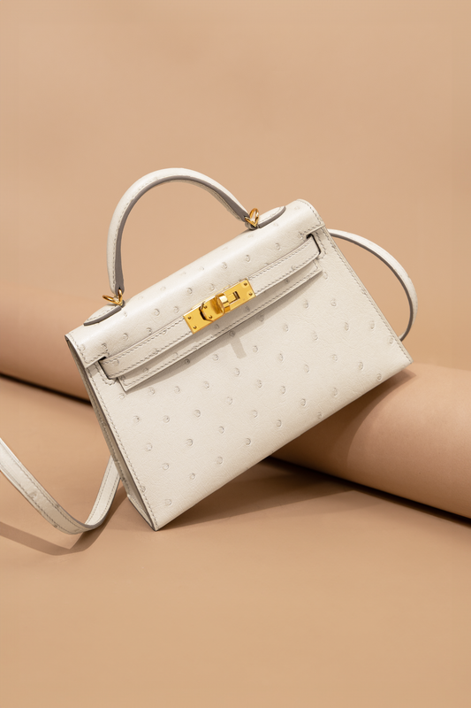 Hermès Mini Kelly 20 Ostrich in Beton GHW
