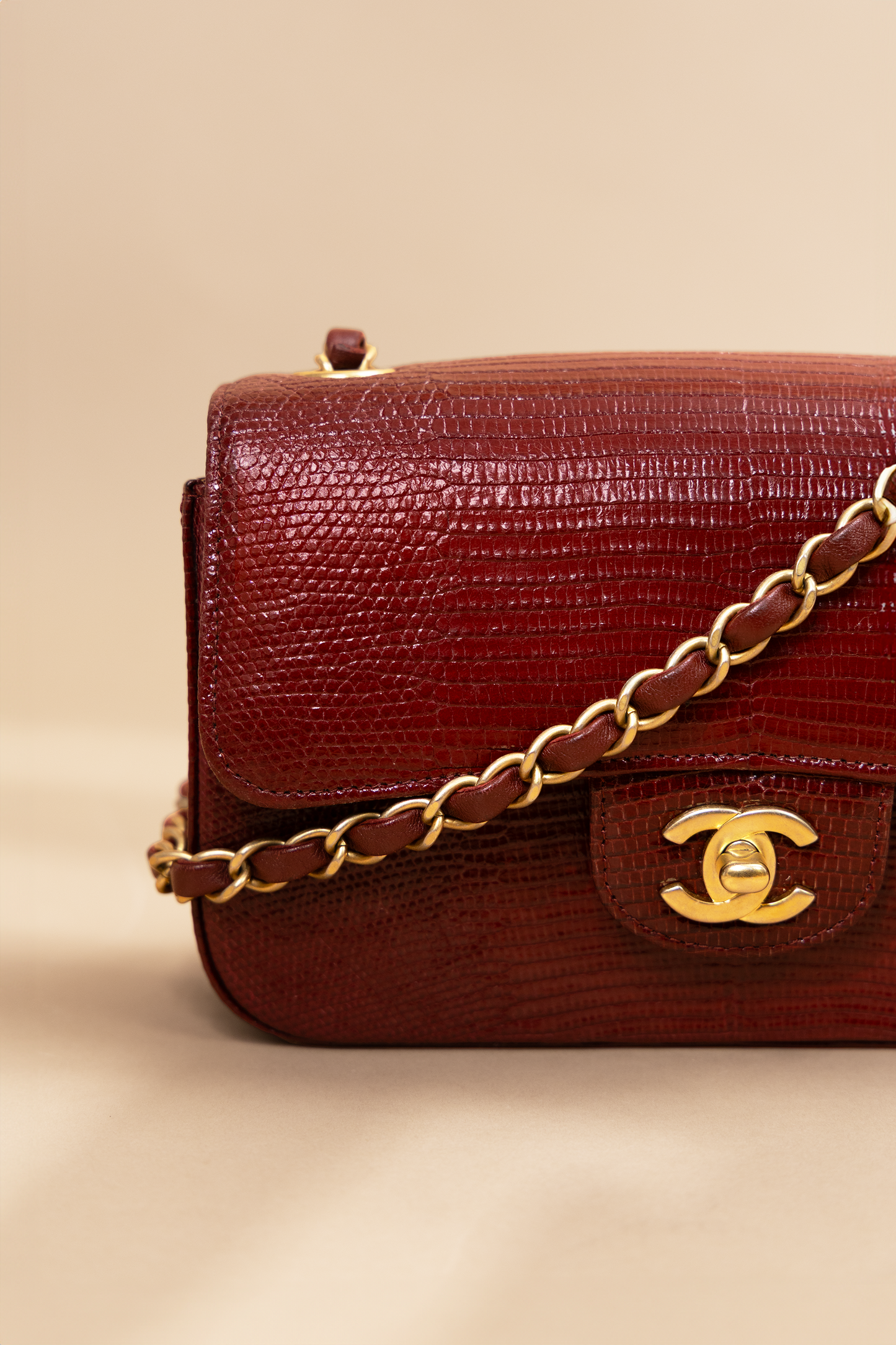 Chanel Mini Lizard Flap Bag in Burgundy