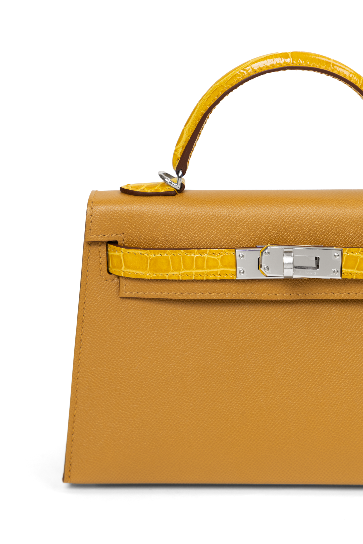 Mini Kelly Touch Epsom in Sesame/Jaune Ambre with Silver Hardware