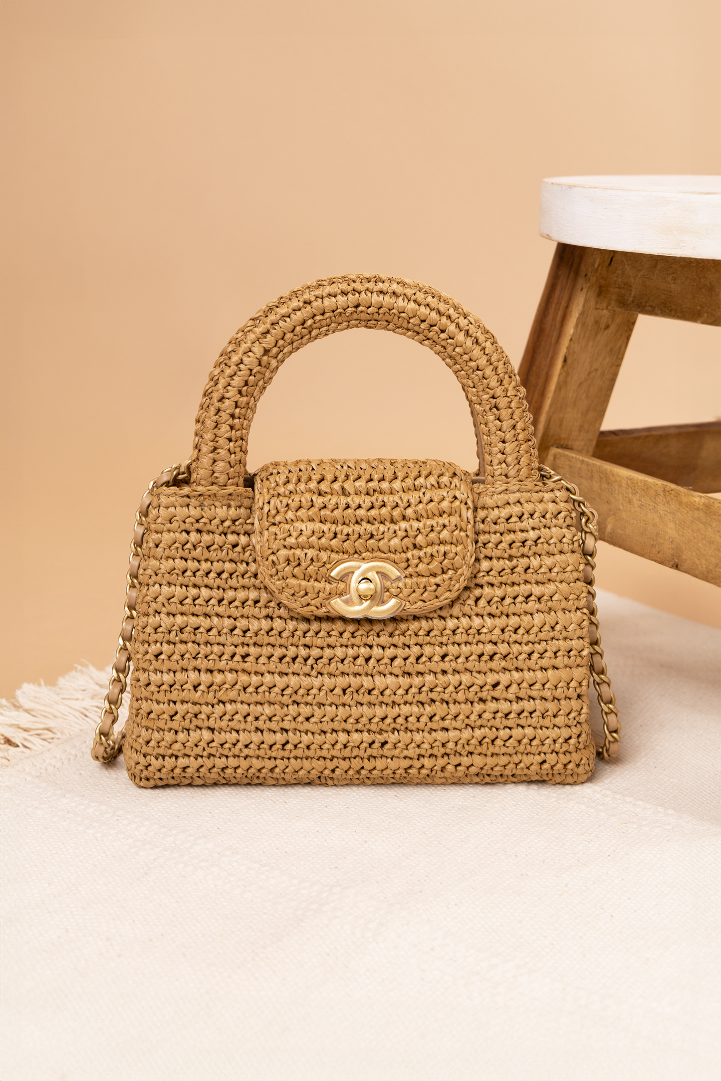 Chanel Small Raffia Beige Bag