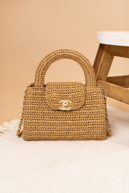 Chanel Small Raffia Beige Bag