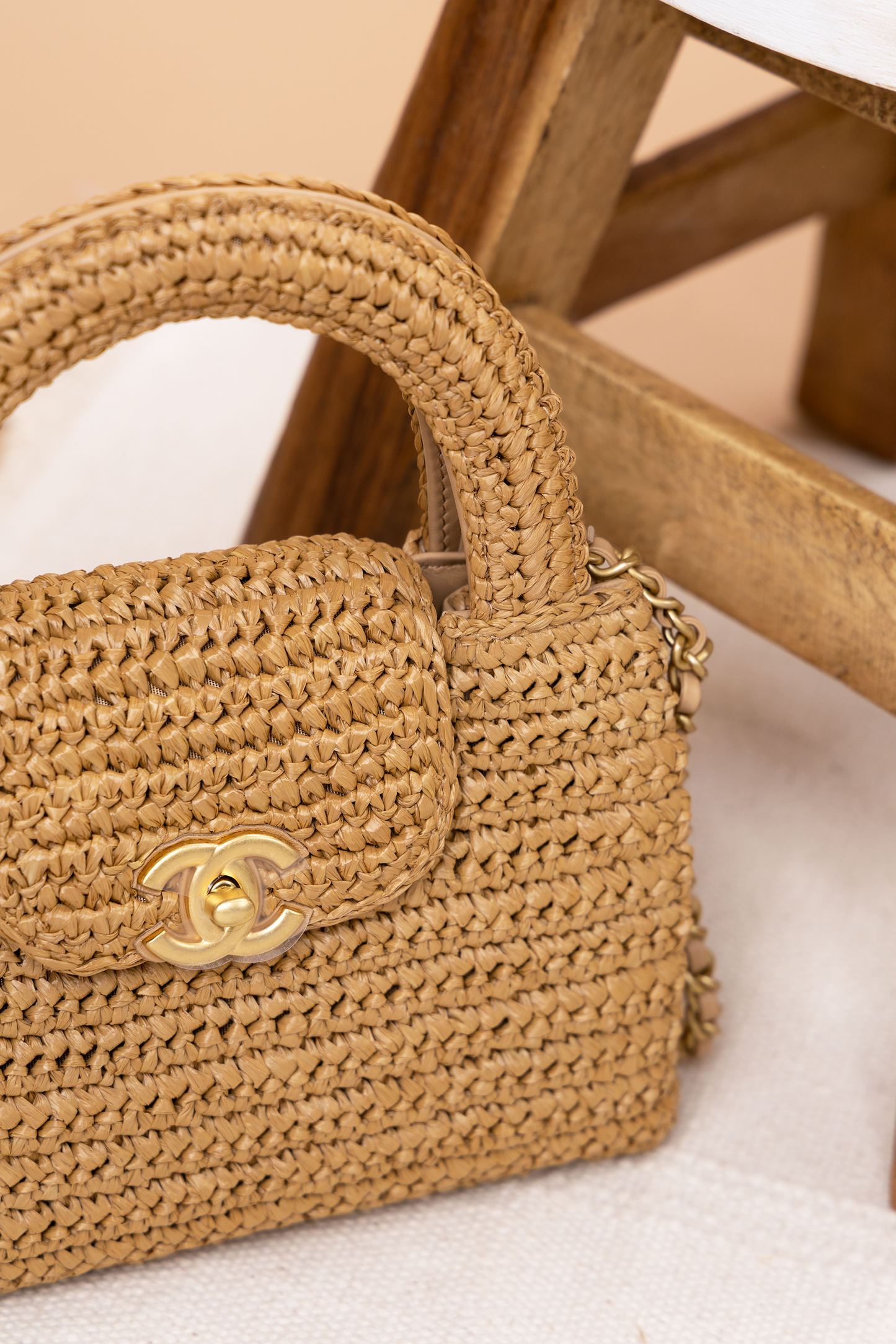 Chanel Small Raffia Beige Bag