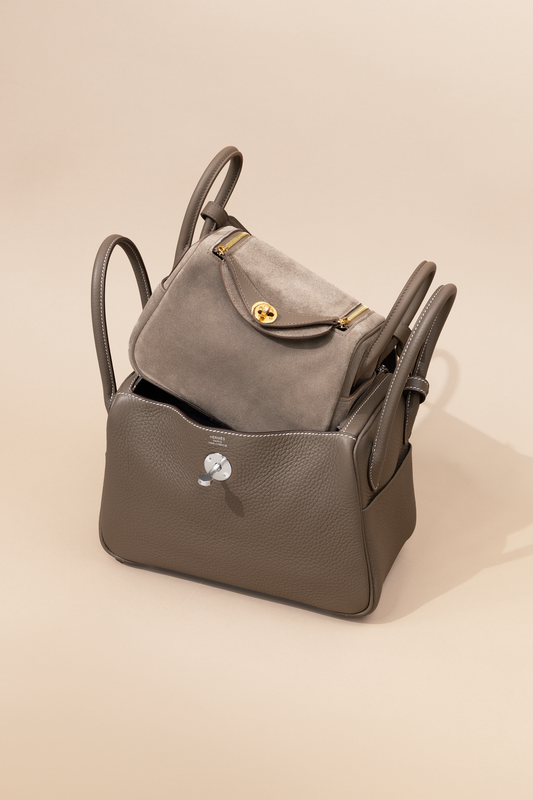 Hermès Mini Lindy Grizzly Etoupe GHW & Lindy 26 Etoupe PHW