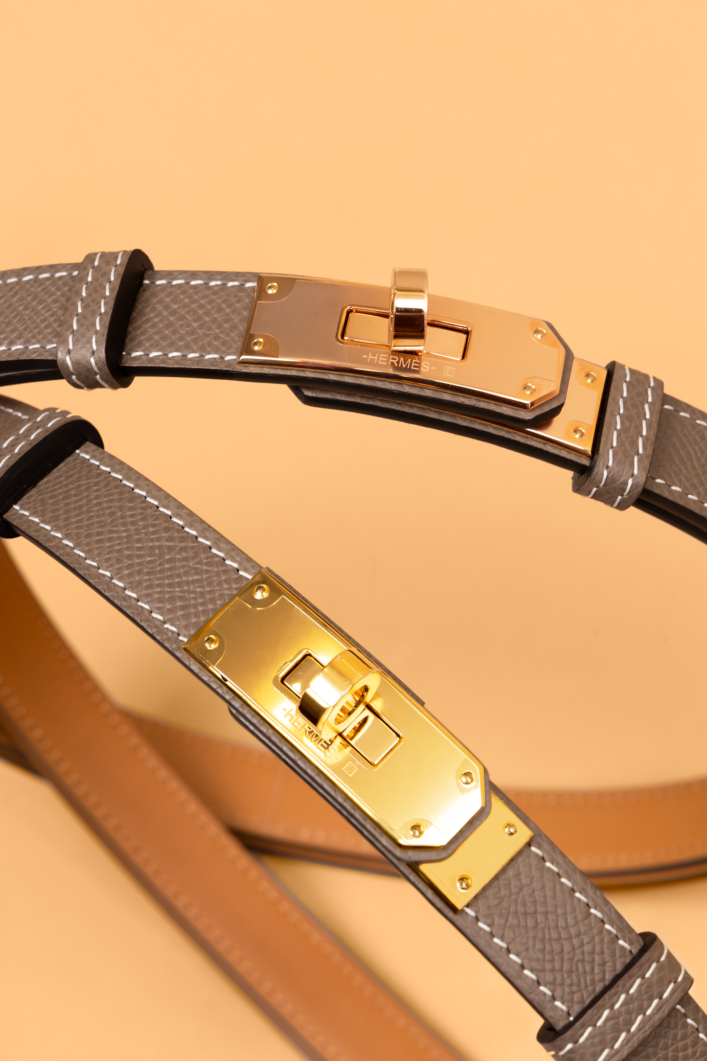Hermès Etoupe Kelly Belts in RGHW & GHW