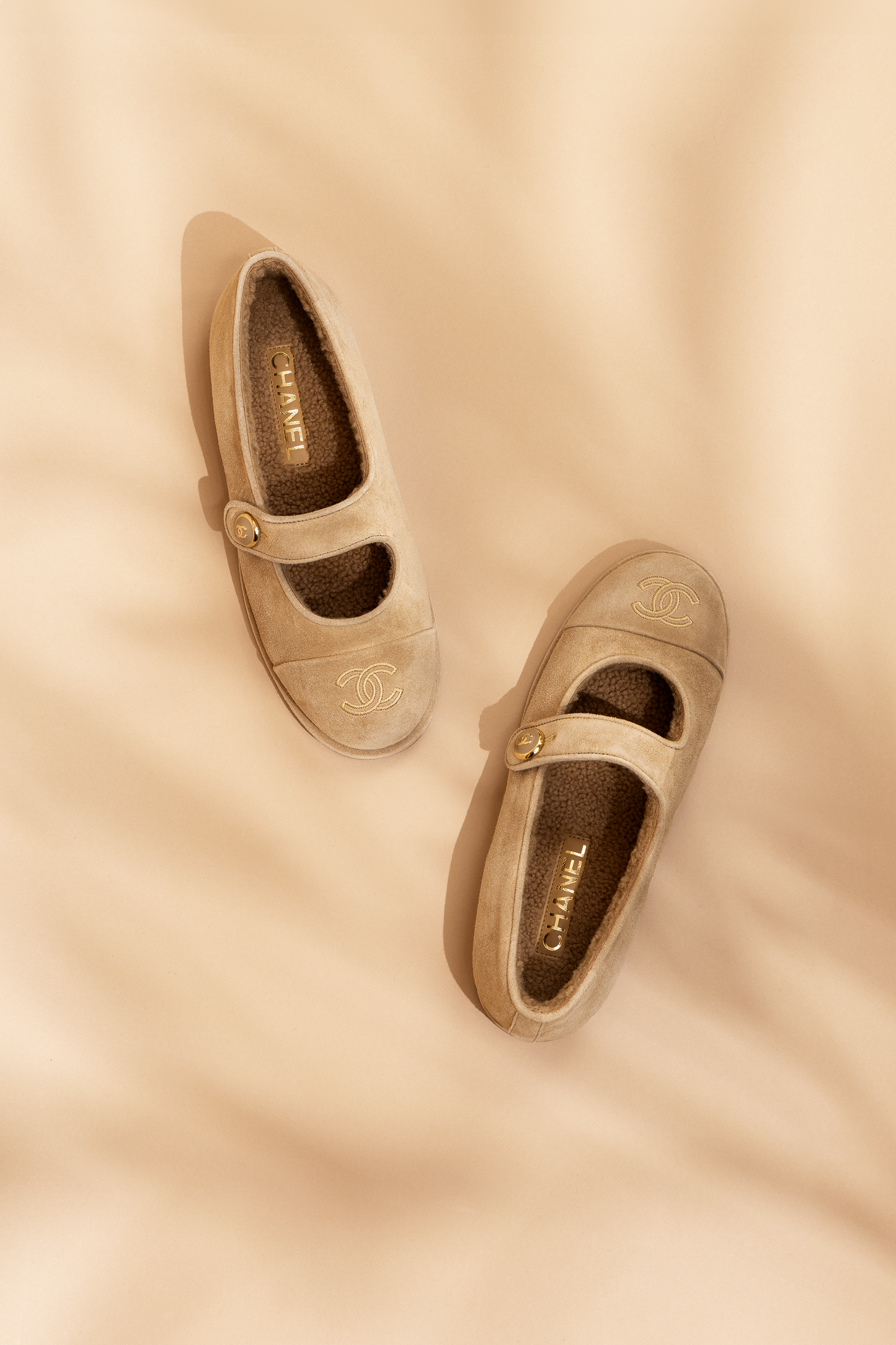 Chanel Beige Shearling Mary Janes