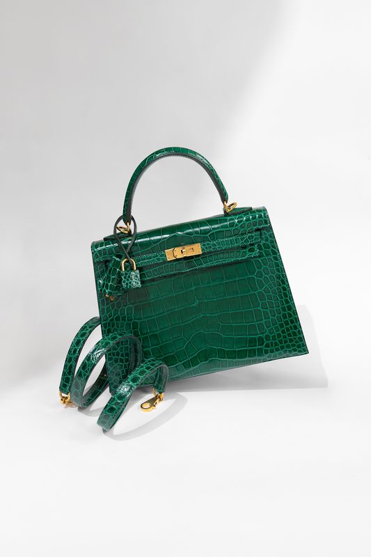Hermès Kelly 25 Shiny Alligator in Vert Emeraude GHW