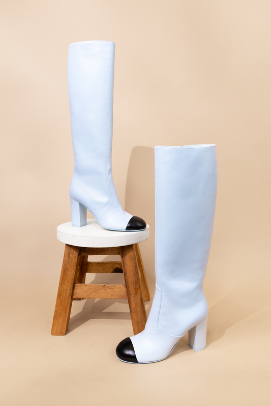 Chanel Lambskin Cap Toe High Boots in Light Blue
