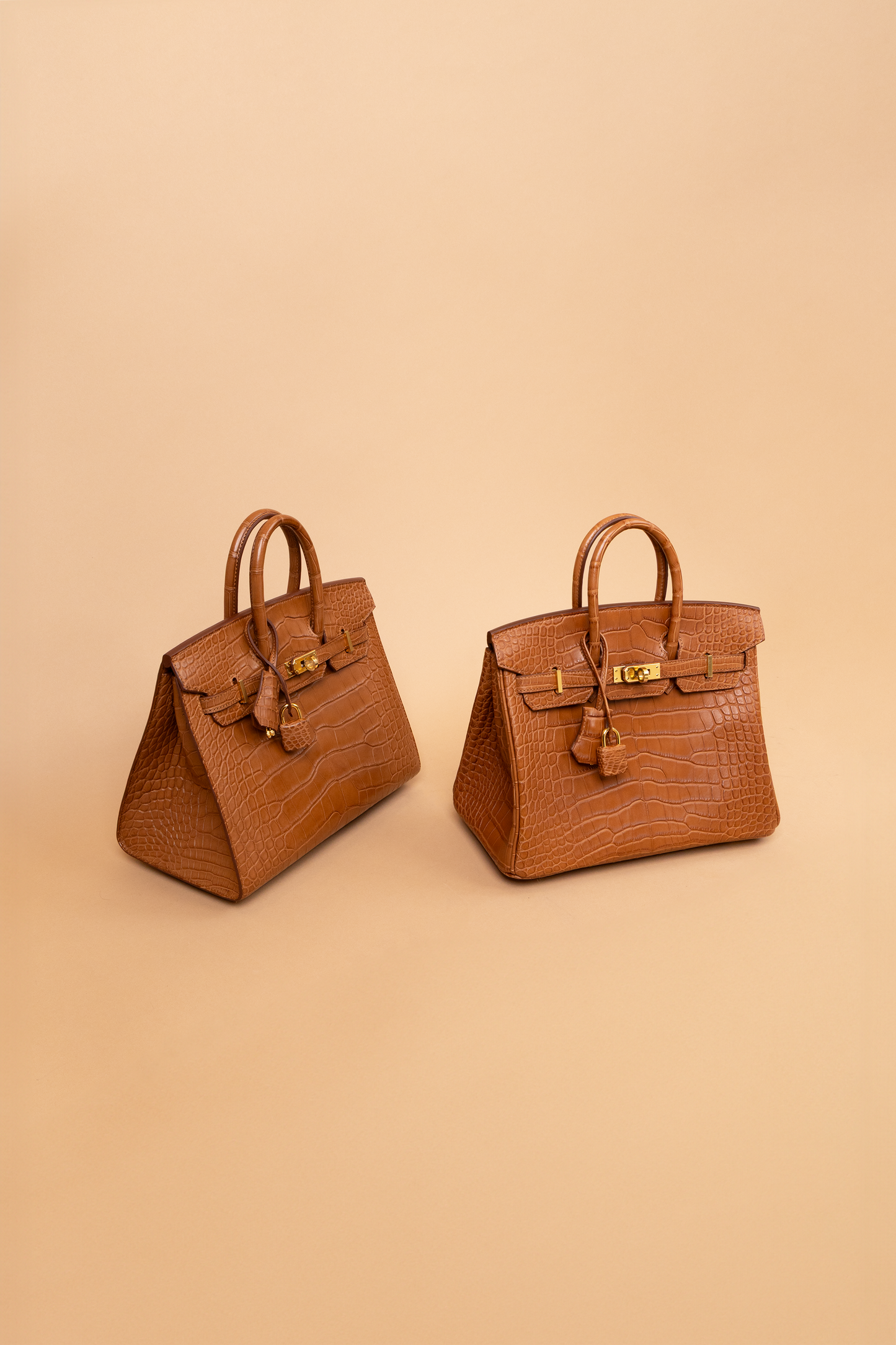 Hermès Birkin 25 Sellier Matte Alligator Gold & Birkin 25 Retourne Matte Alligator Gold