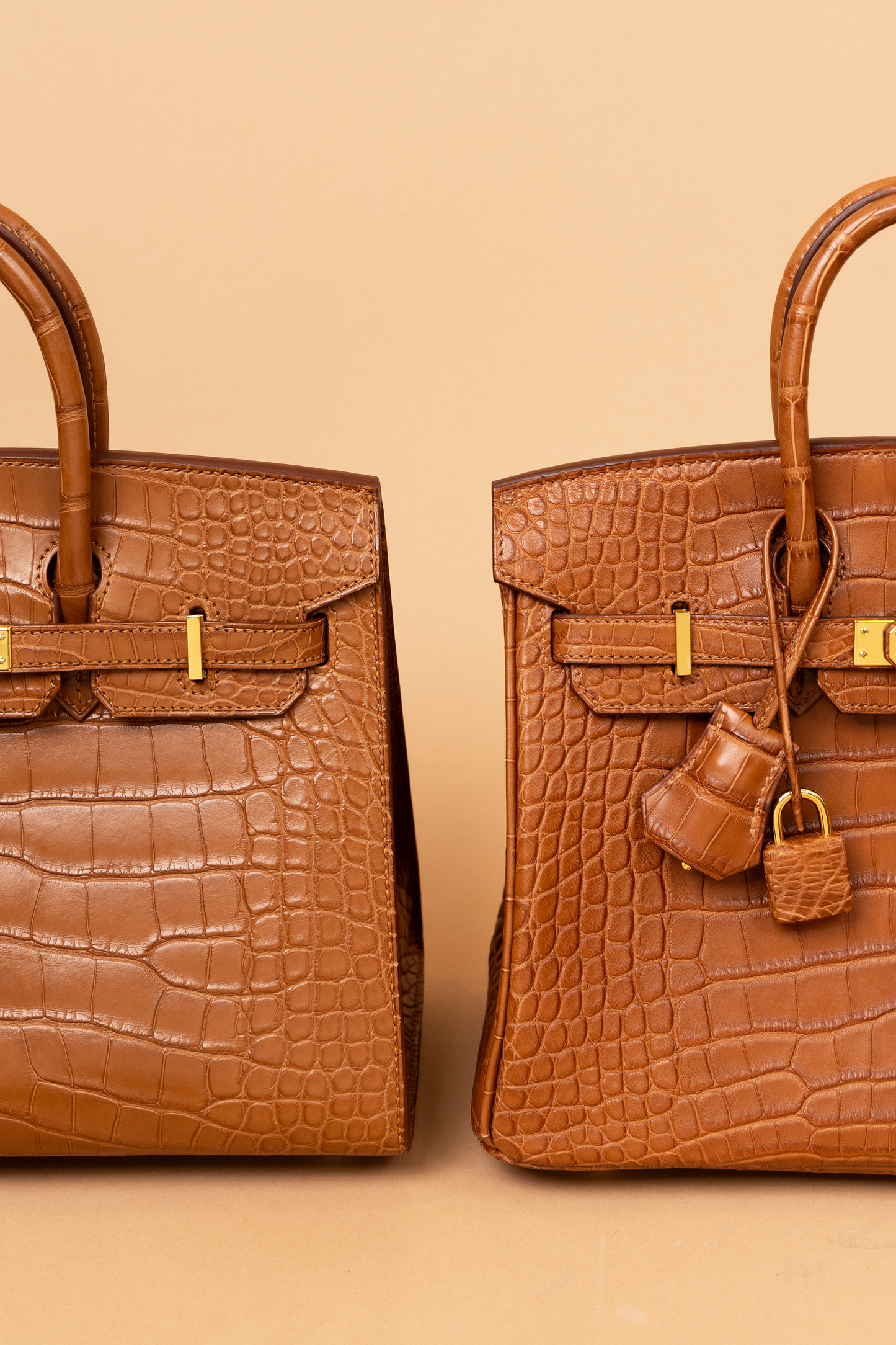 Hermès Birkin 25 Sellier Matte Alligator Gold & Birkin 25 Retourne Matte Alligator Gold